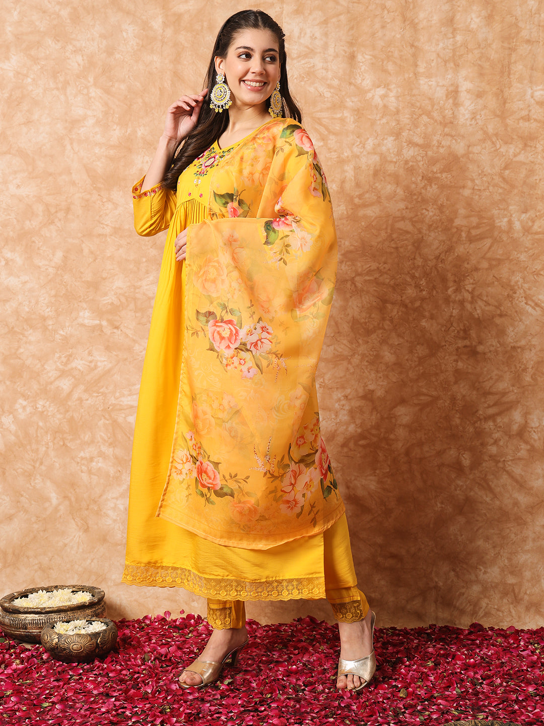 Viscose Rayon Embroidery Work Kurta Set With Dupatta