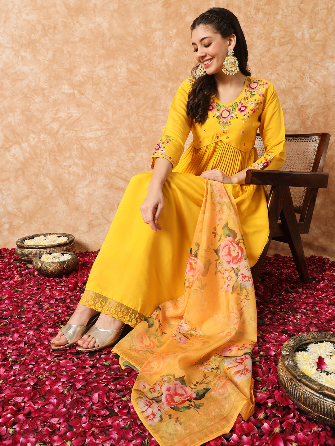 Viscose Rayon Embroidery Work Kurta Set With Dupatta