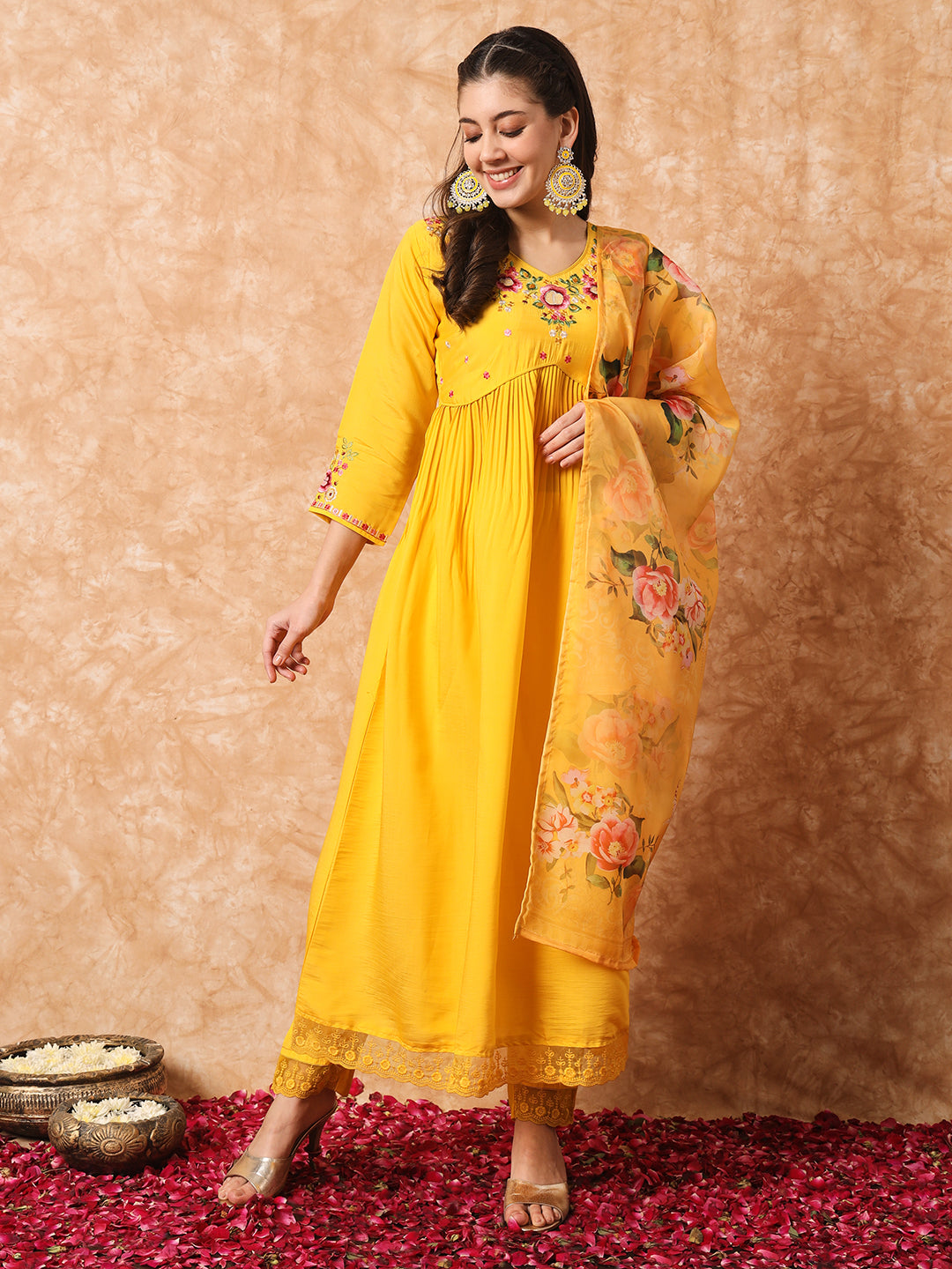 Viscose Rayon Embroidery Work Kurta Set With Dupatta