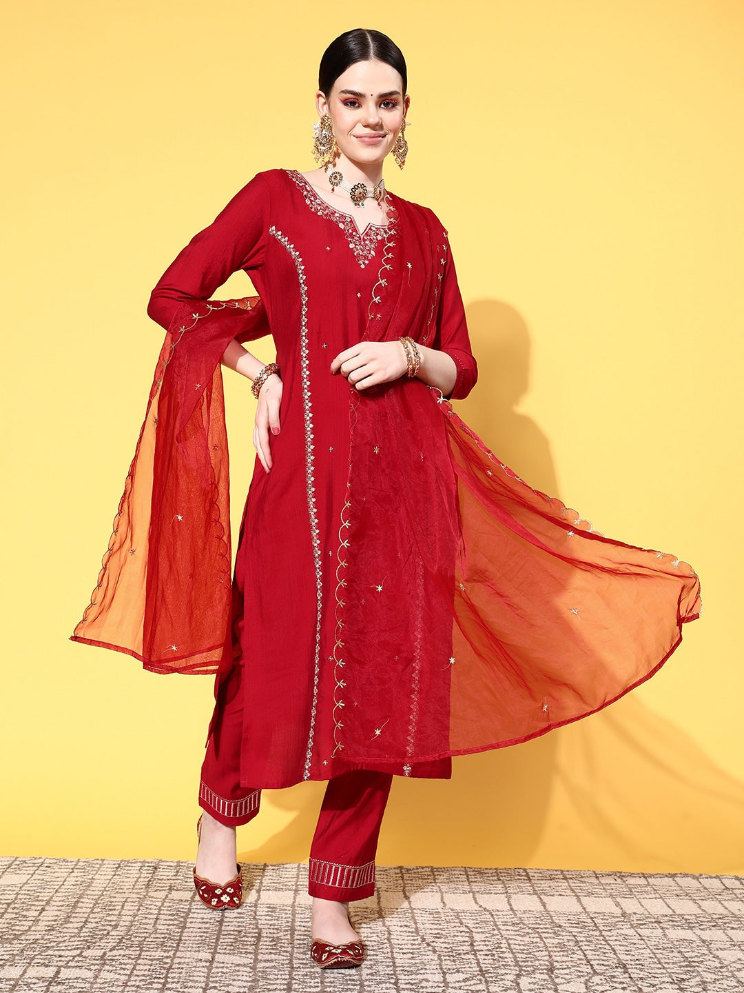 Viscose Rayon Fabric Embroidery Work Kurta Set