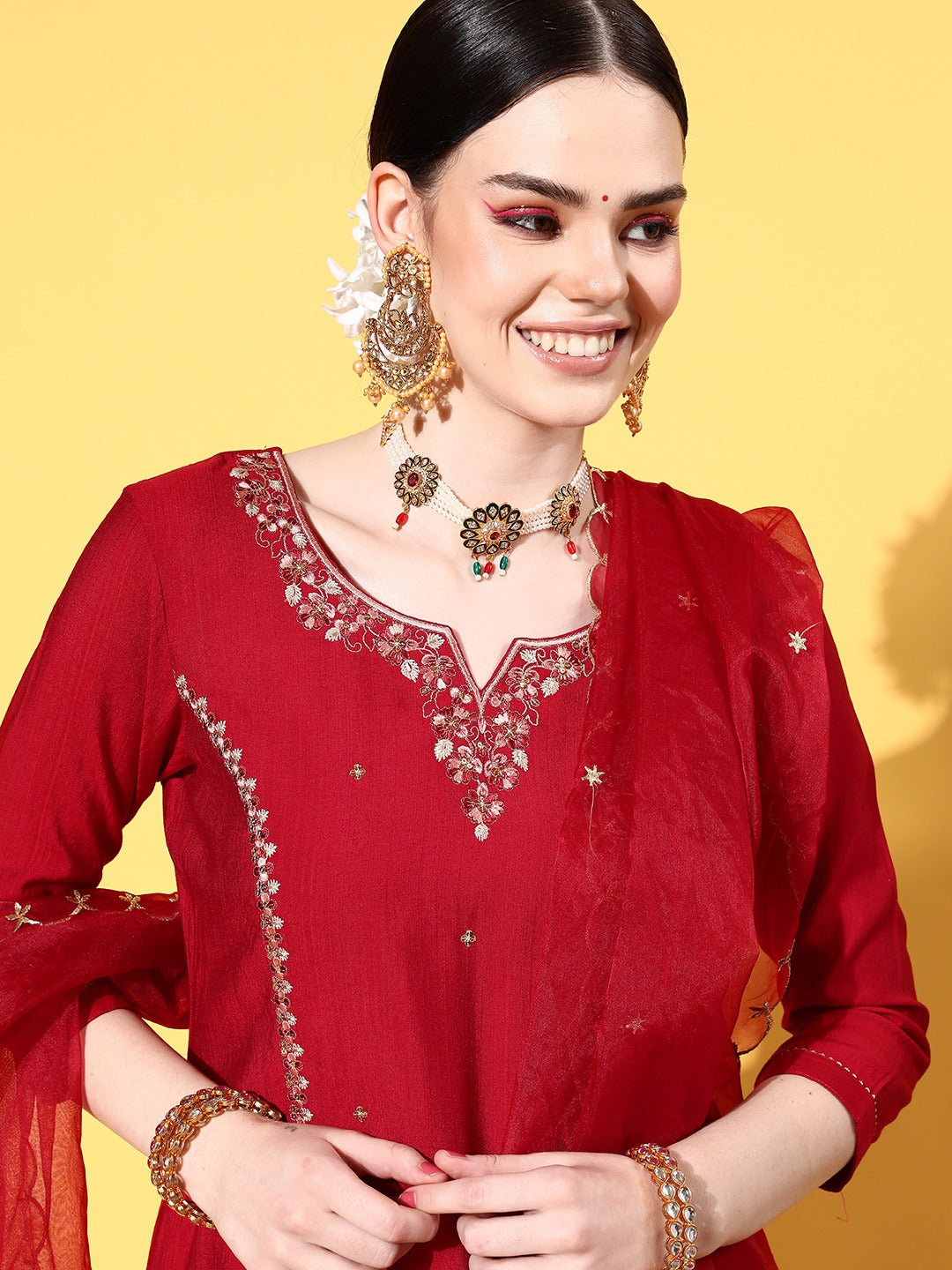 Viscose Rayon Fabric Embroidery Work Kurta Set