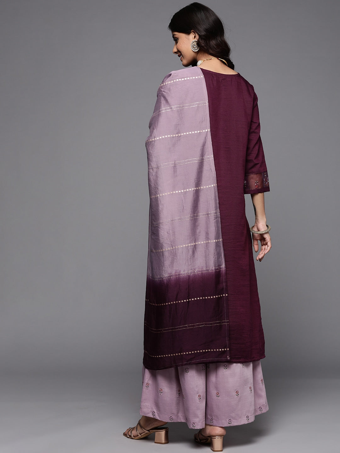 Rayon Slub Embroidery Kurta Set With Hand Dyed Dupatta