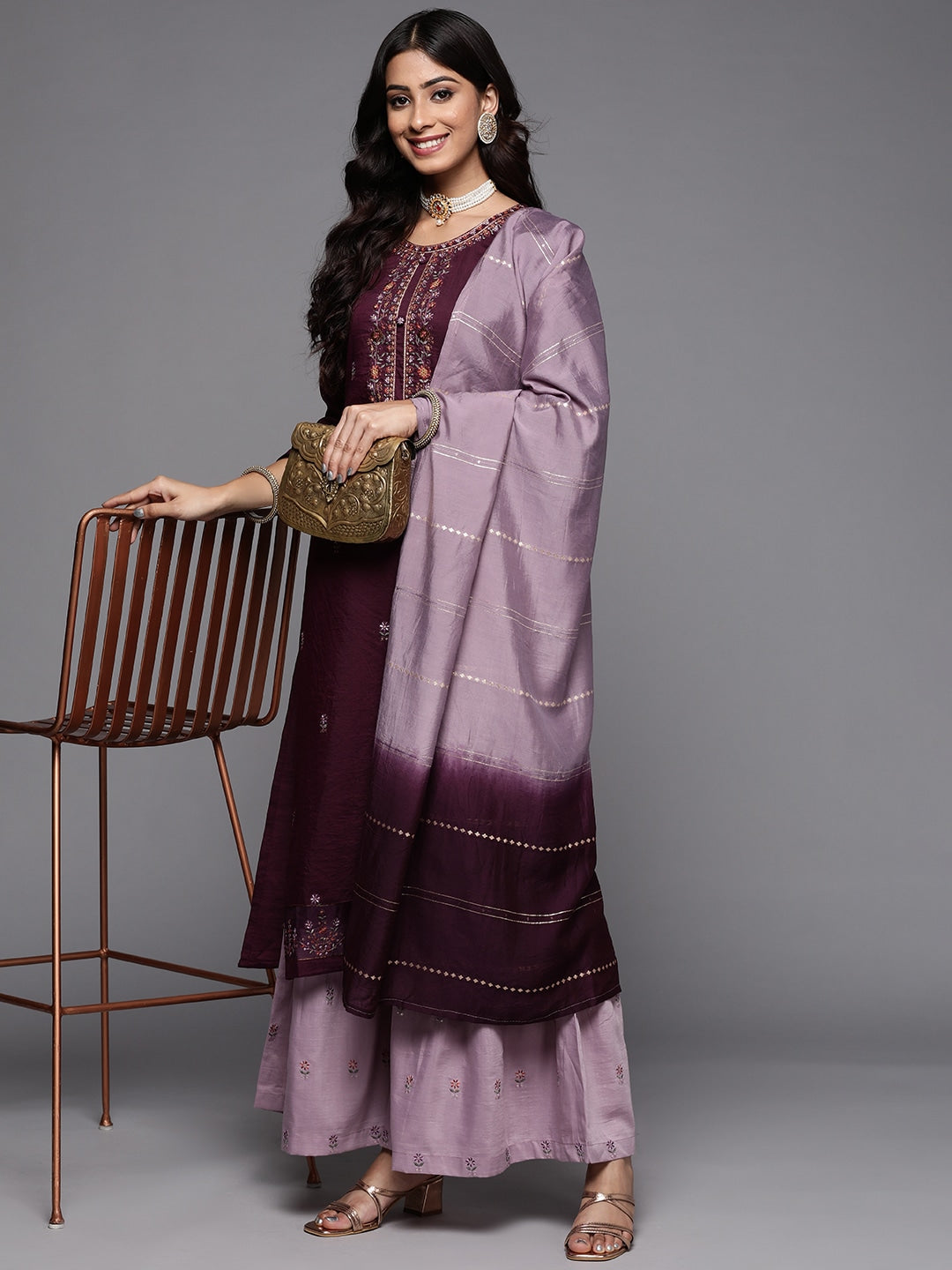 Rayon Slub Embroidery Kurta Set With Hand Dyed Dupatta