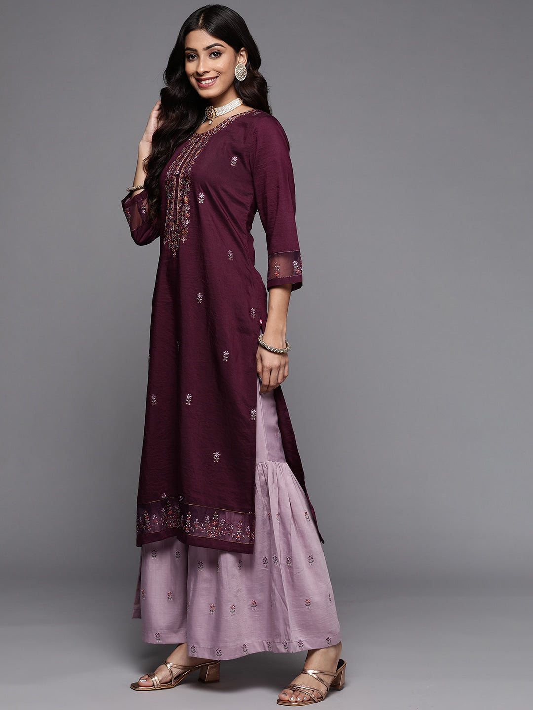 Rayon Slub Embroidery Kurta Set With Hand Dyed Dupatta