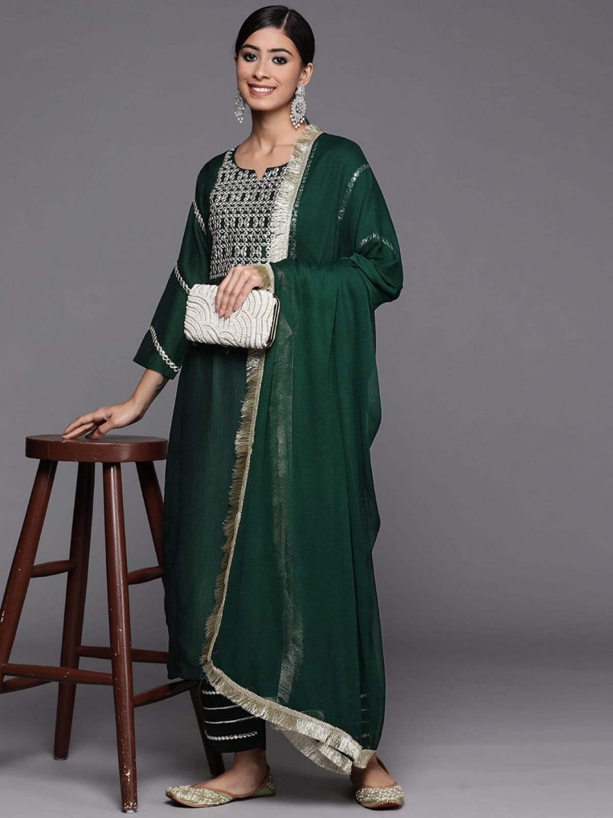 Rayon Slub Embroidered Kurta Set With Dupatta