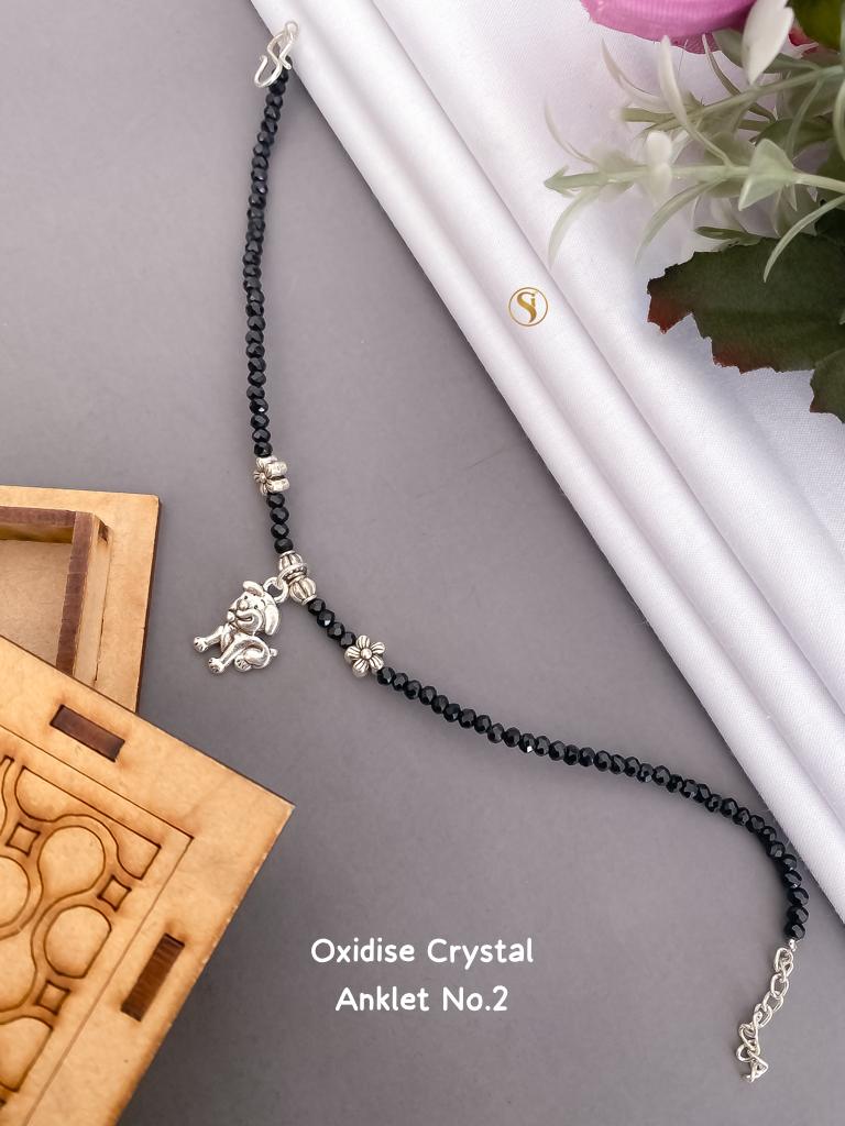 Oxidized Silver And Crystal Anklet For Girl And Women