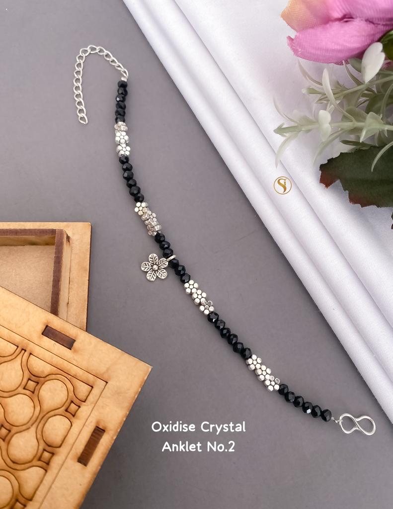 Oxidized Silver And Crystal Anklet For Girl And Women