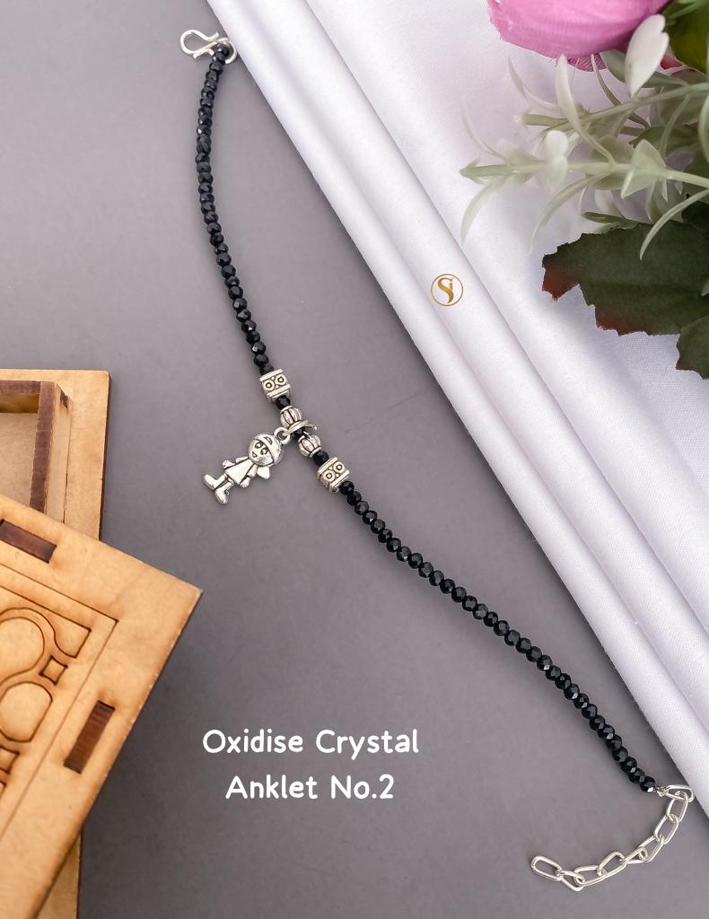 Oxidized Silver And Crystal Anklet For Girl And Women