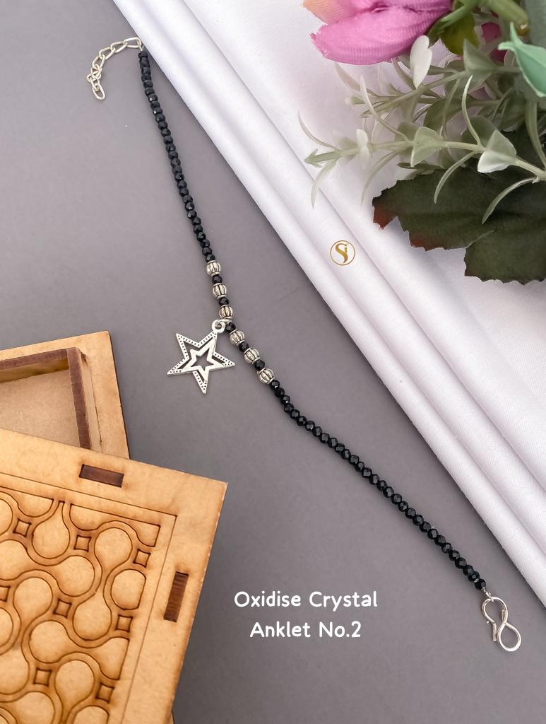 Oxidized Silver And Crystal Anklet For Girl And Women