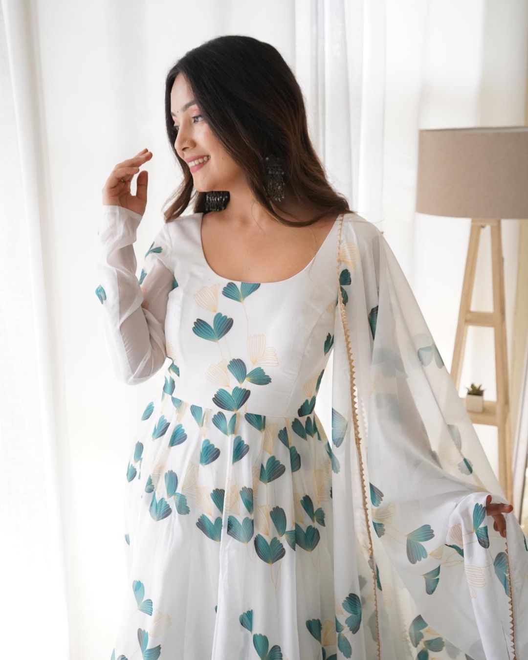 Organa Silk Printed Anarkali Dress With Dupatta Set