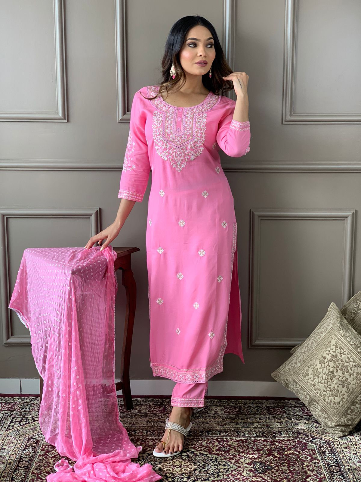 Beautiful kurta with heavy embroidery work with dupatta
