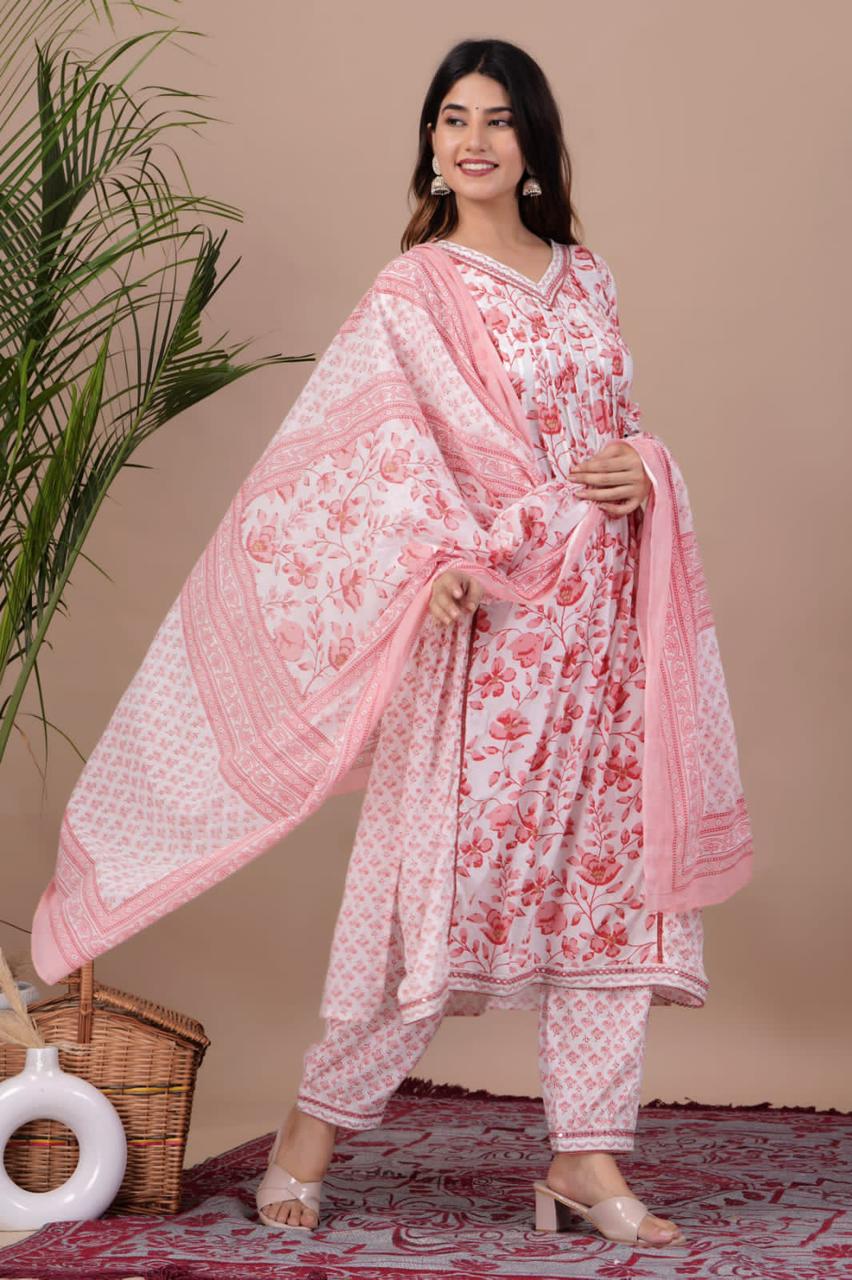 Floral Afghani Embroidery Suit With Dupatta Set