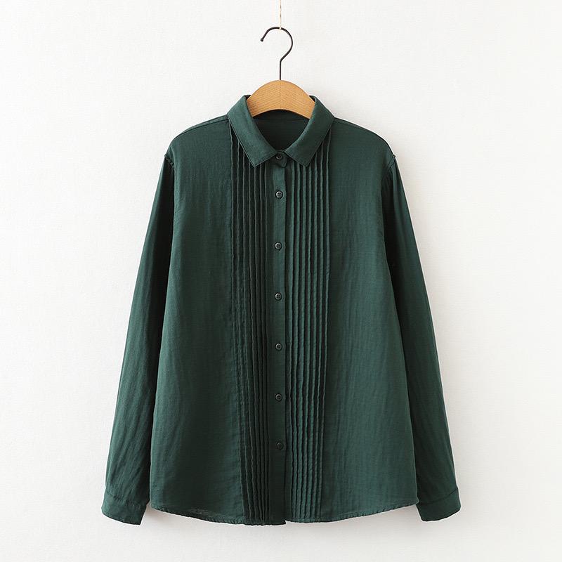 Cotton Solid Long Sleeve Shirt Women