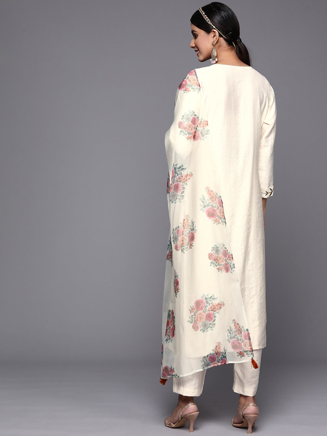 Viscose Rayon Embroidered Kurta With Printed Dupatta Set