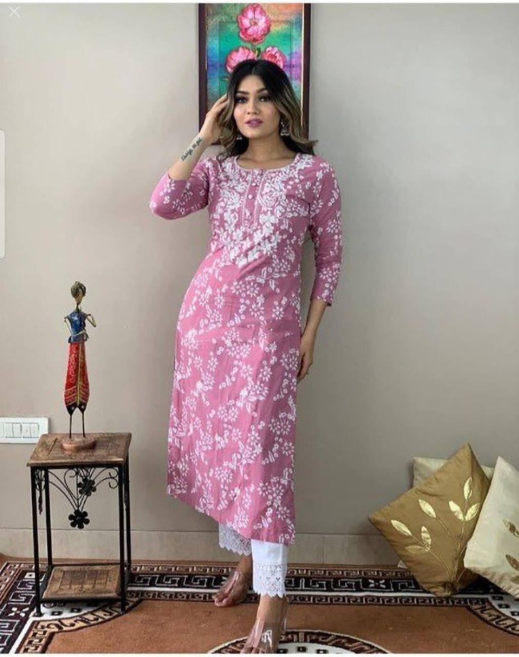 Embroiderey On Nack And printed  Kurta Set