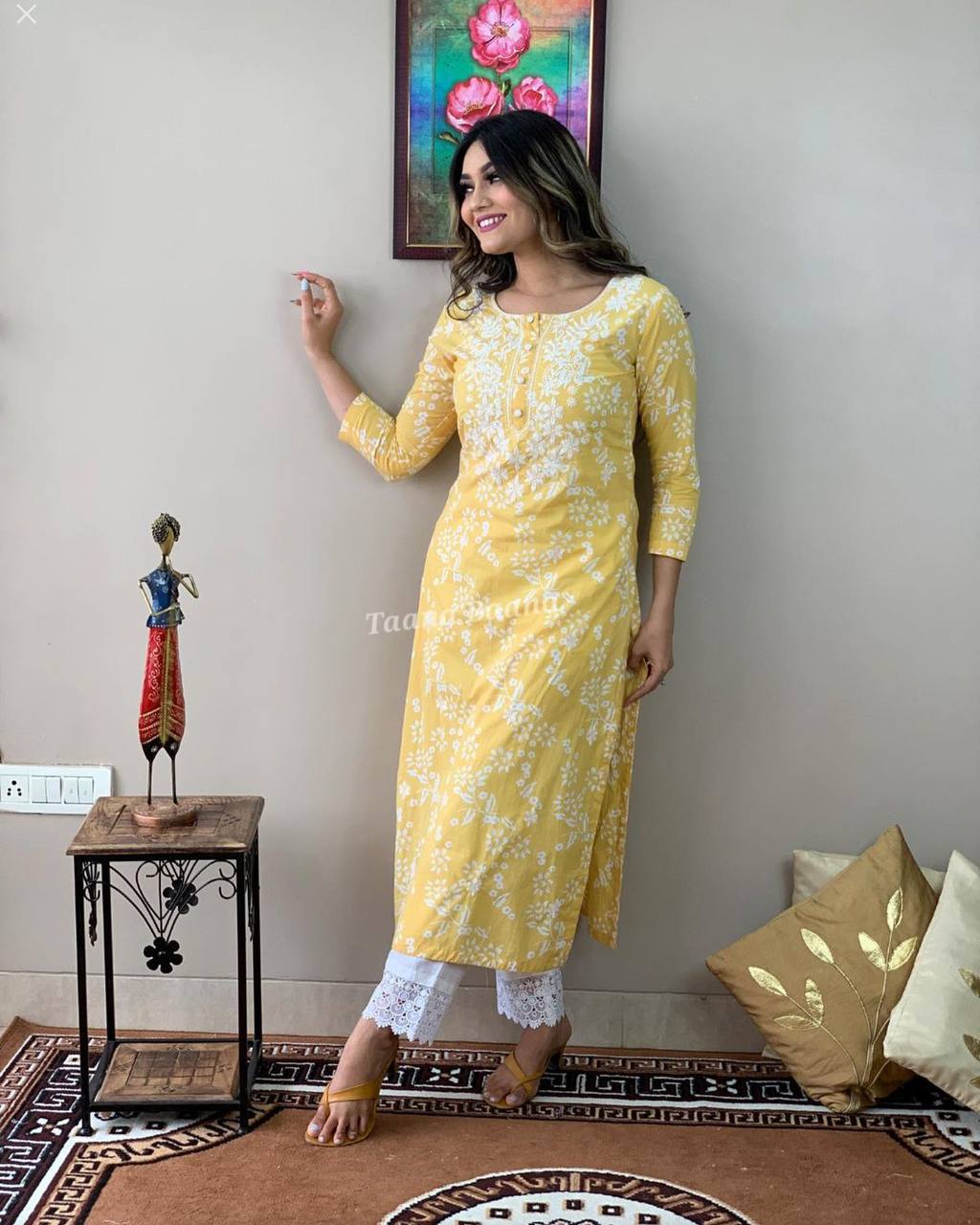 Embroiderey On Nack And printed  Kurta Set