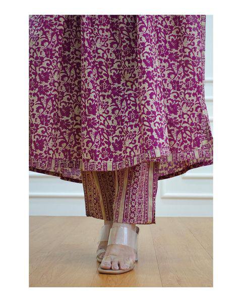 Cotton Printed Wine Kurta With Pant