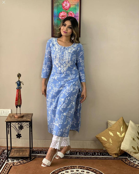 Embroiderey On Nack And printed  Kurta Set