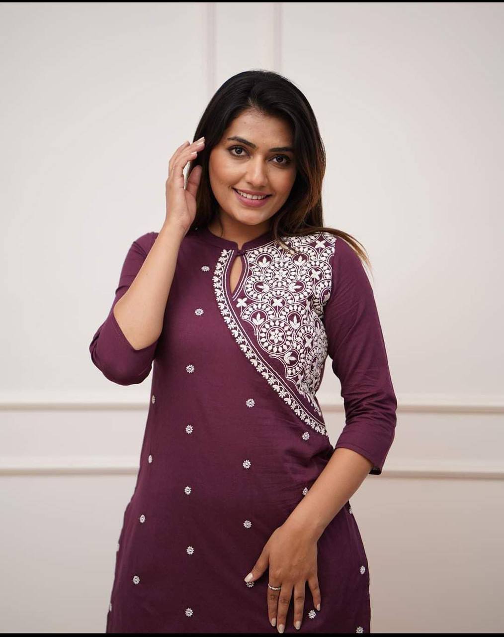 Beautiful Work Cotton Kurta With Pant