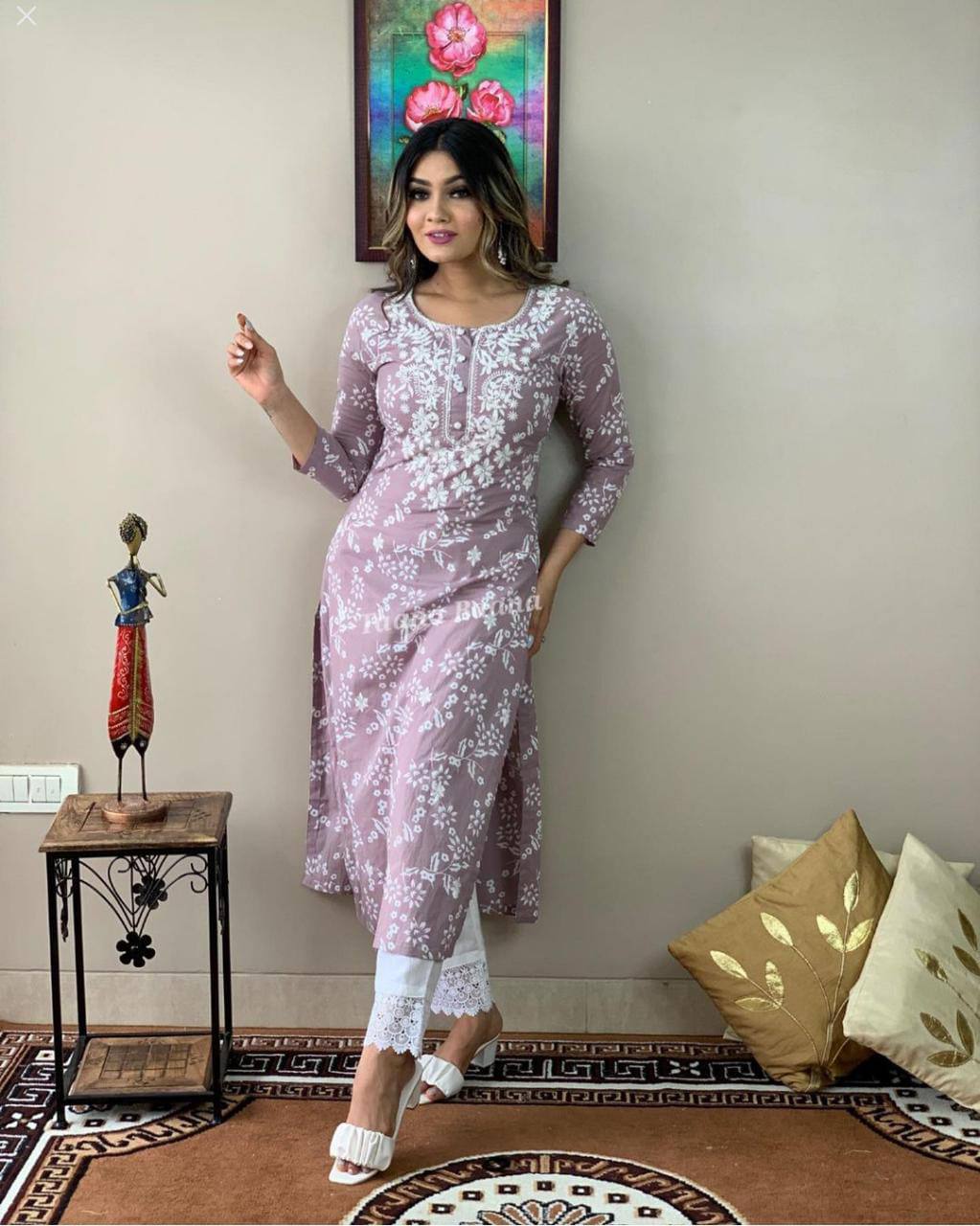 Embroiderey On Nack And printed  Kurta Set