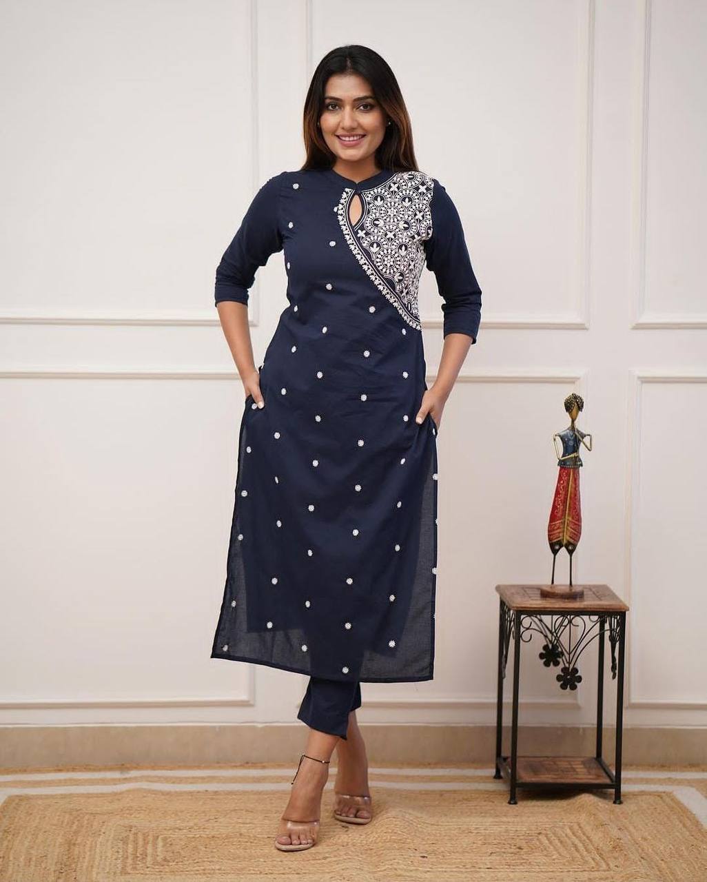 Beautiful Work Cotton Kurta With Pant
