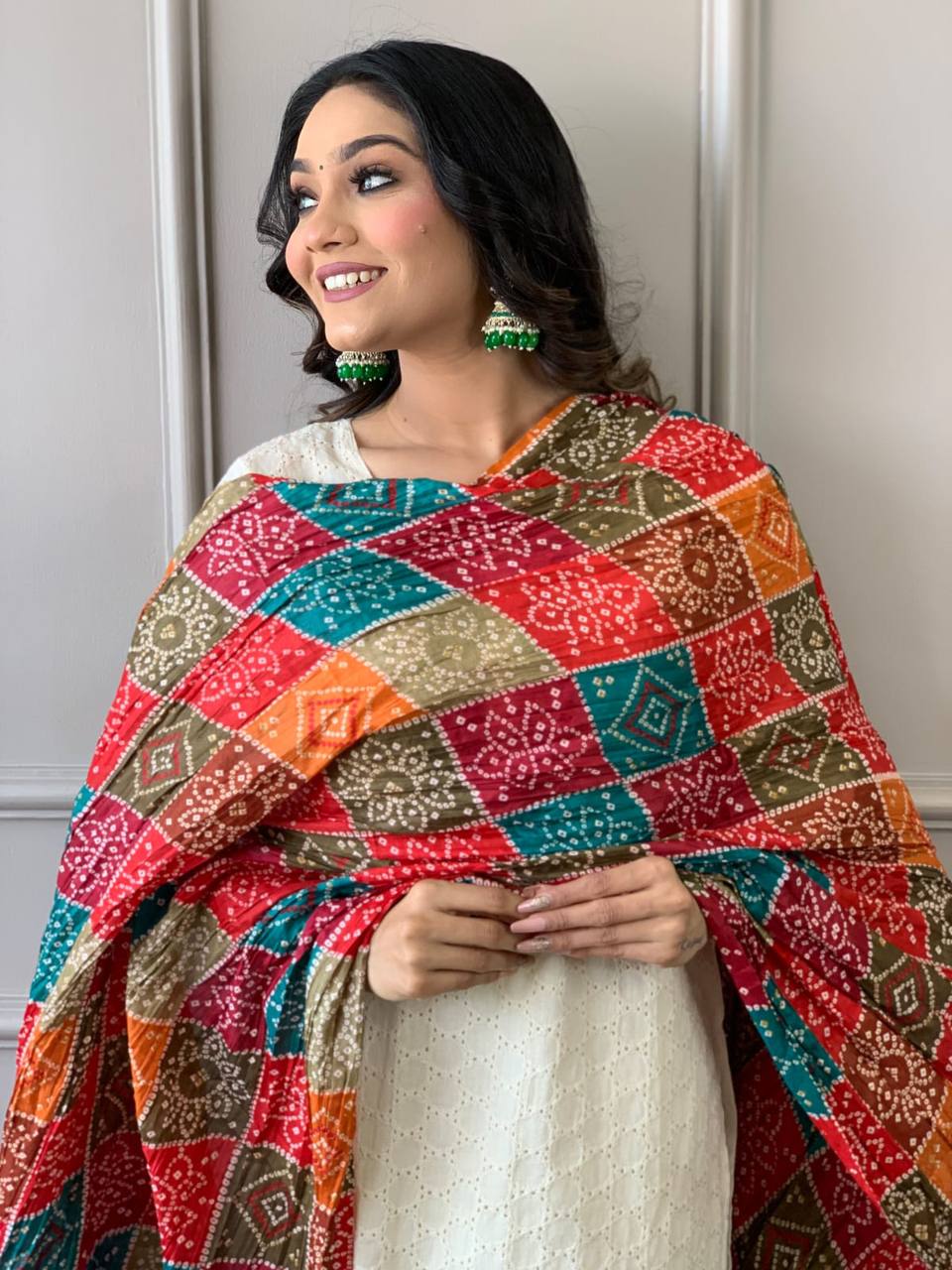 Designer Chikankari Kurta and Colourful Dupatta set