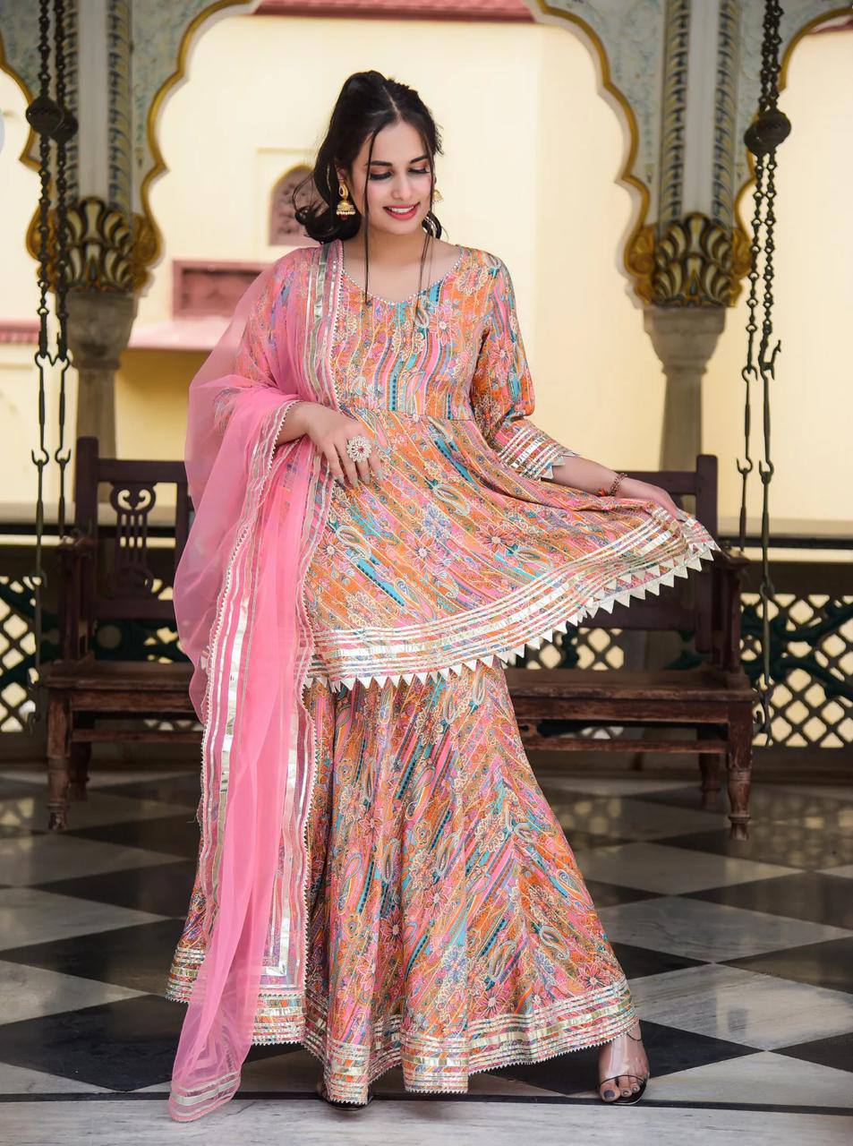 Women Gota pati Embroidered and Printed Cotton Kurta set