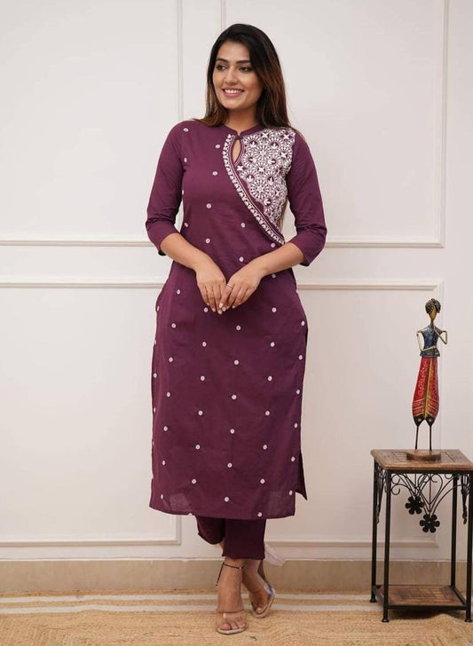 Beautiful Work Cotton Kurta With Pant