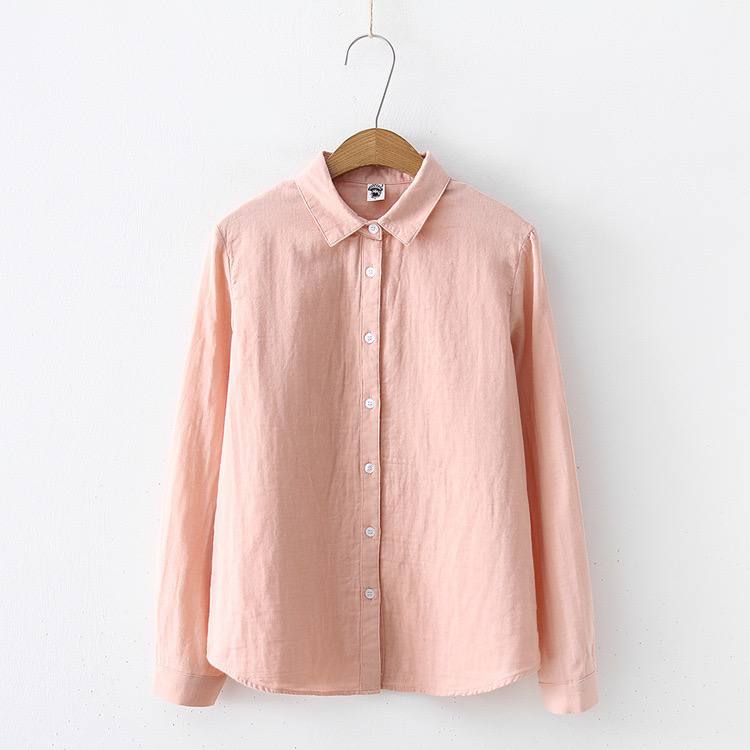 Cotton Solid Long Sleeve Shirt Women
