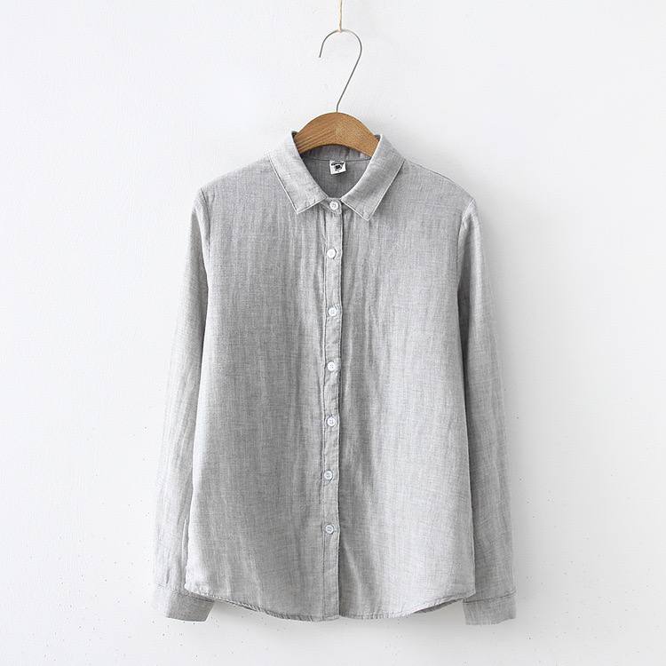 Cotton Solid Long Sleeve Shirt Women