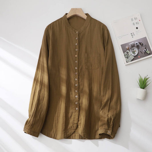 Cotton Solid Long Sleeve Shirt Women