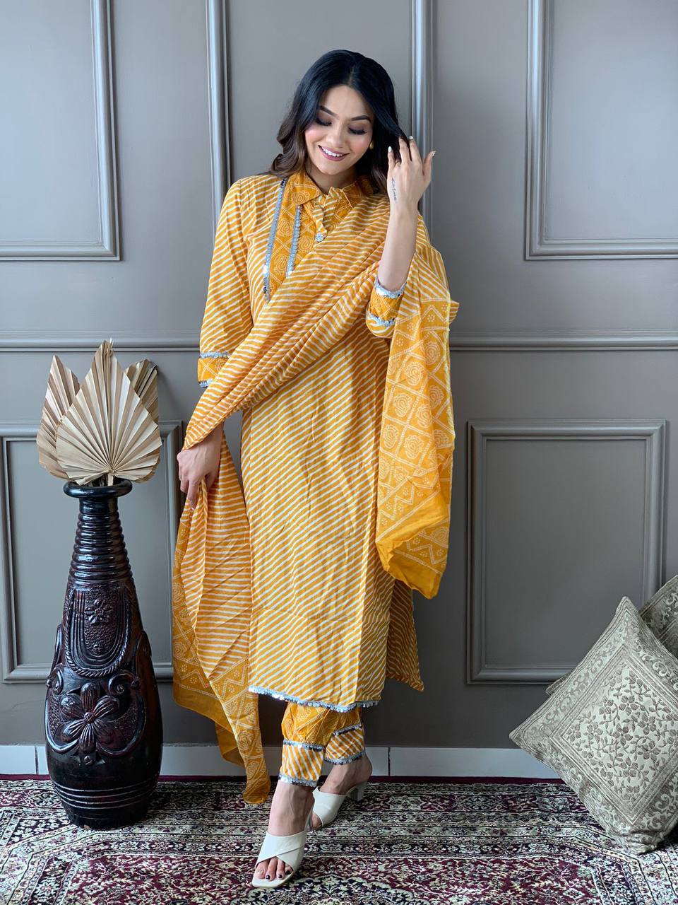 Beautiful Cotton Collar Kurta With Embroidered Lace Work