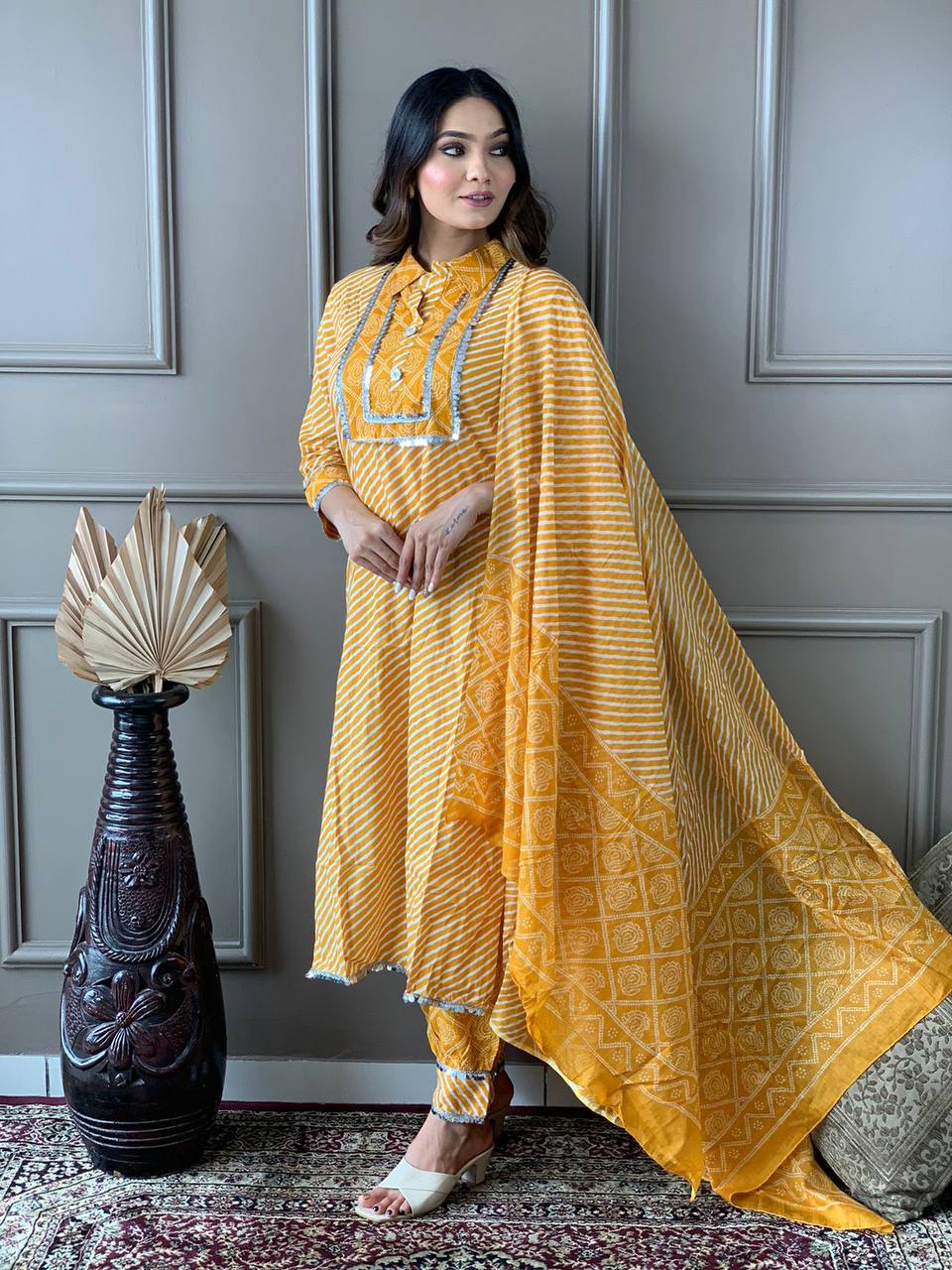 Beautiful Cotton Collar Kurta With Embroidered Lace Work