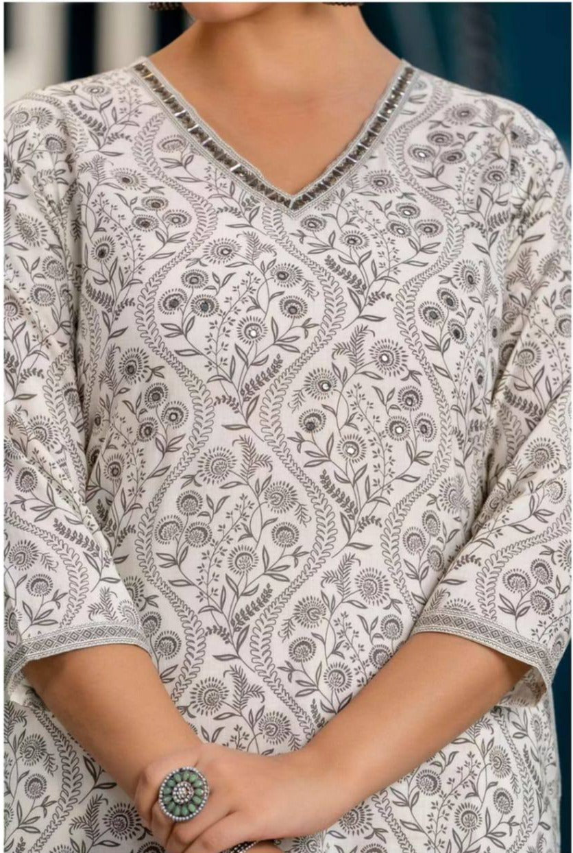 Cotton Afghani Suit Set With Mirror And Embroidery Work