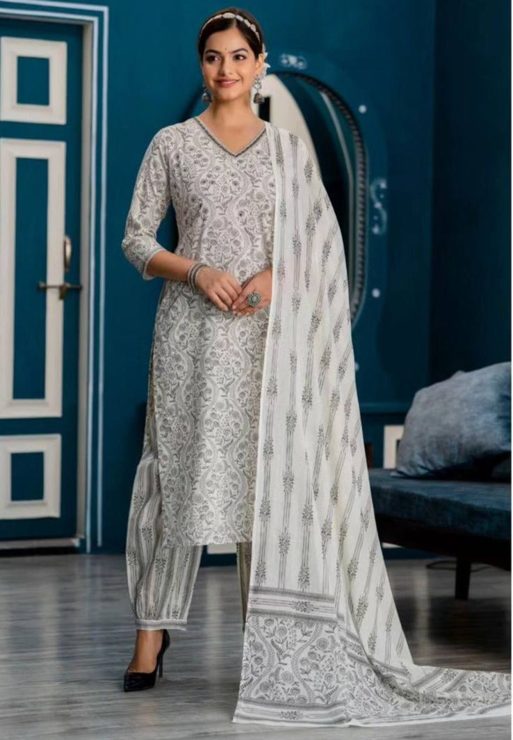 Cotton Afghani Suit Set With Mirror And Embroidery Work