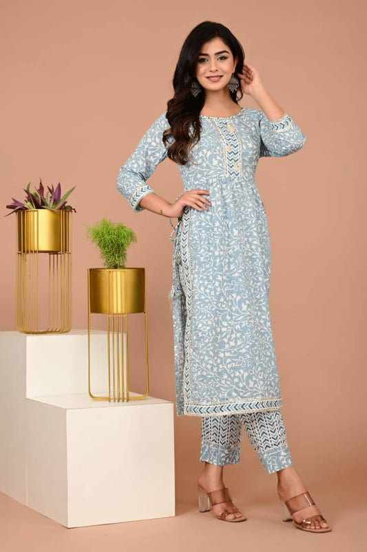 Cotton Fabric Printed Naira Cut Kurti