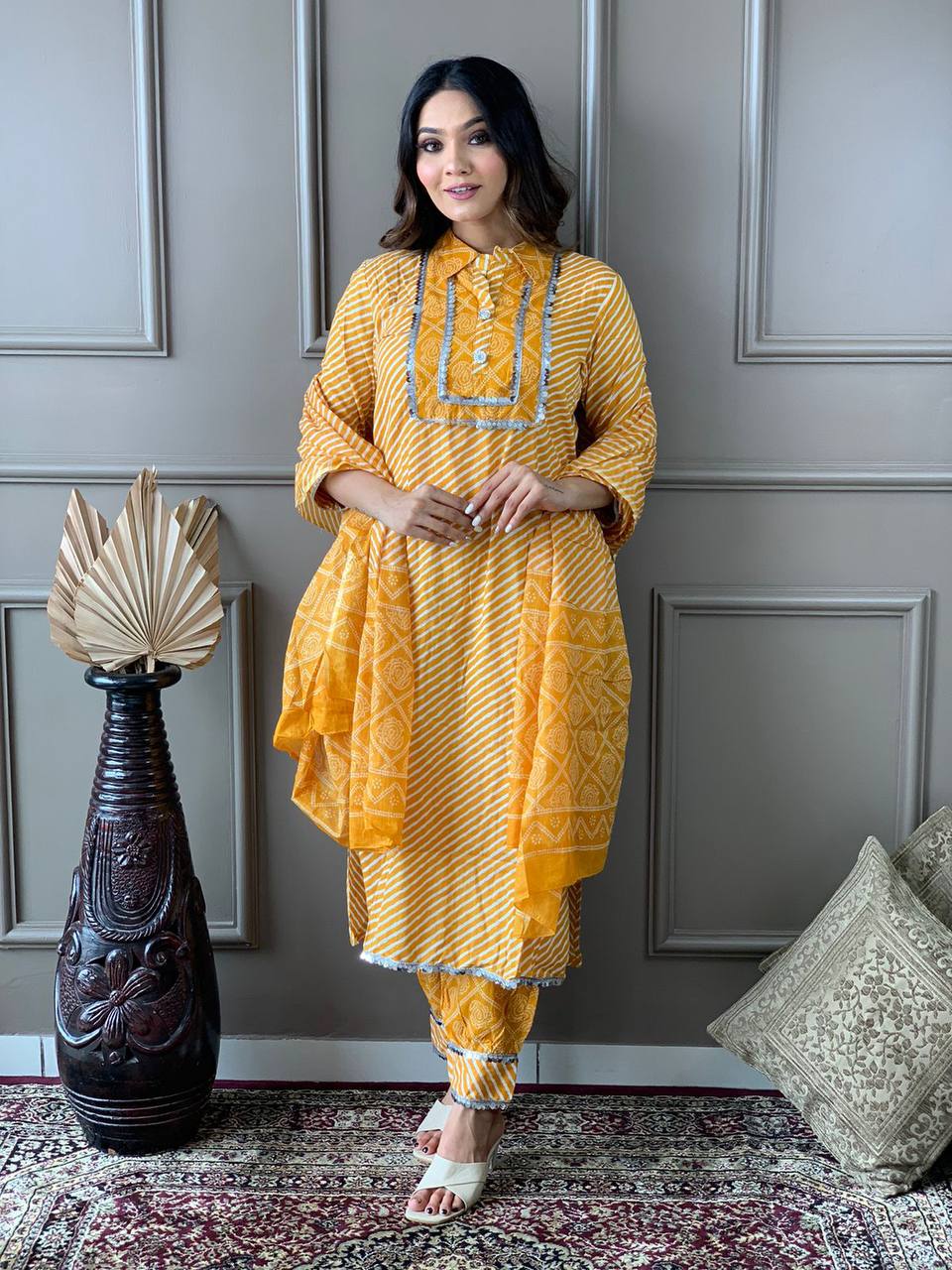 Beautiful Cotton Collar Kurta With Embroidered Lace Work