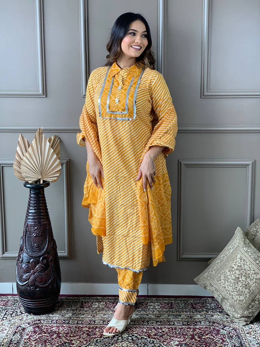 Beautiful Cotton Collar Kurta With Embroidered Lace Work