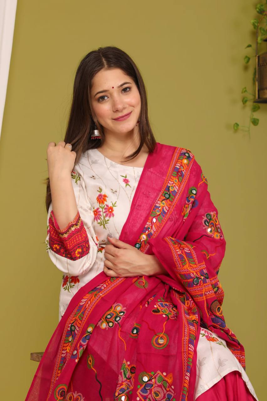 Rayon Embroidered Work Kurta Set With Dupatta