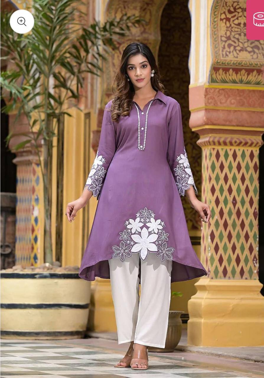Rayon Fabric Embroidered Kurta Set With Dupatta