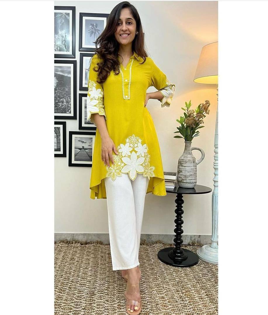 Rayon Fabric Embroidered Kurta Set With Dupatta