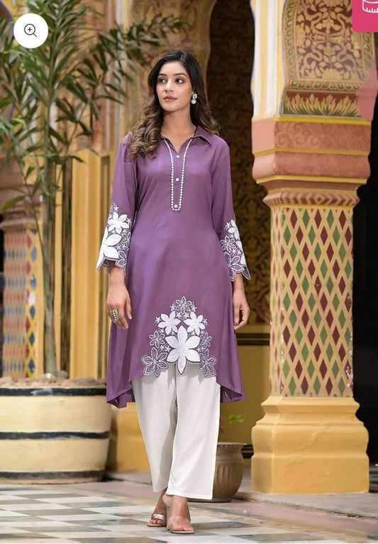 Rayon Fabric Embroidered Kurta Set With Dupatta