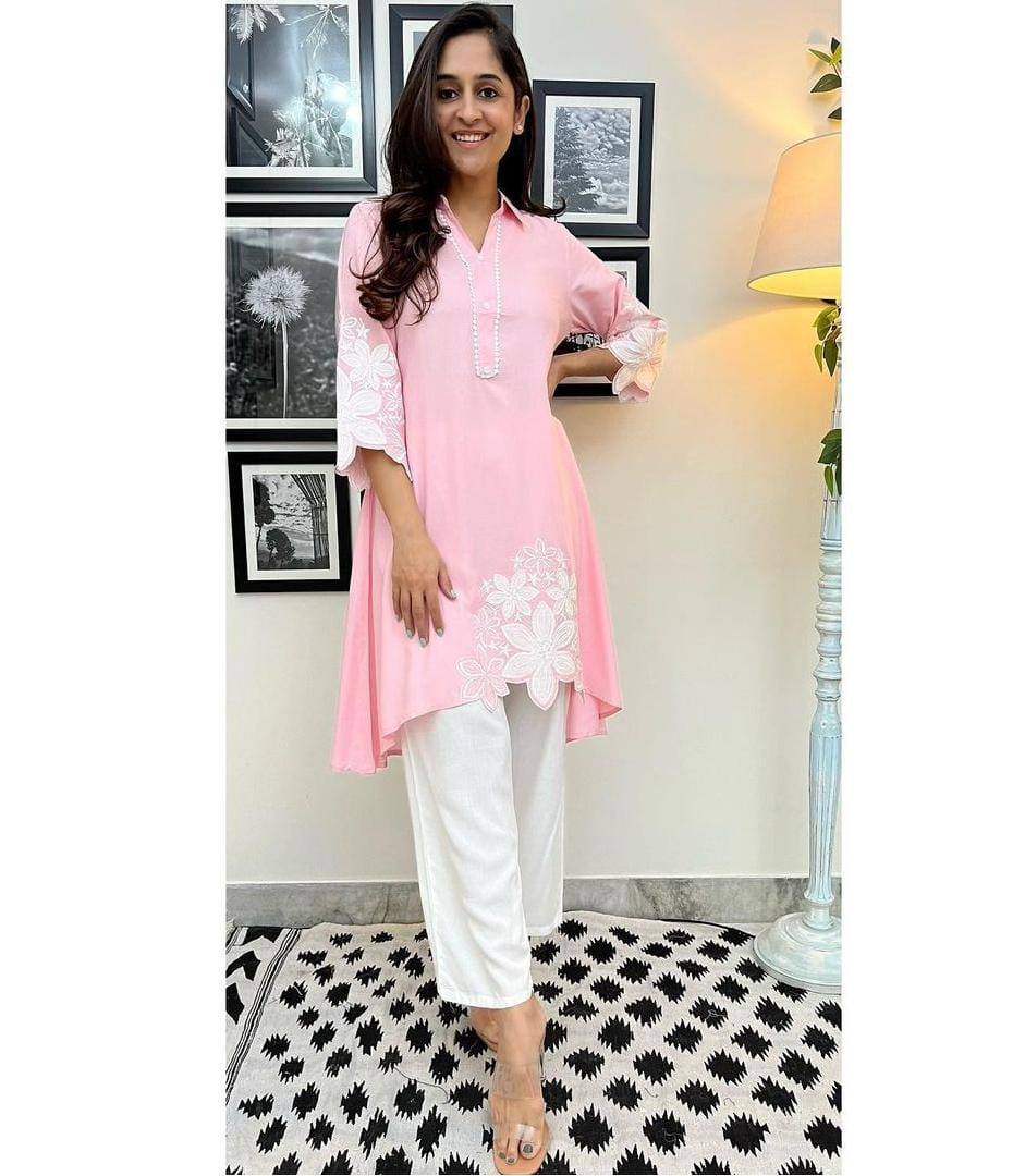 Rayon Fabric Embroidered Kurta Set With Dupatta