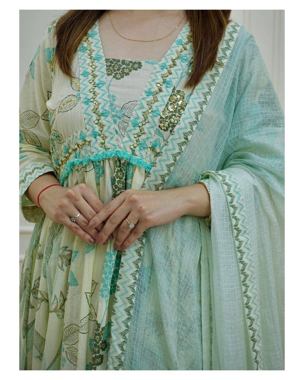 Cotton Anarkali kurti Pant Set With Dupatta