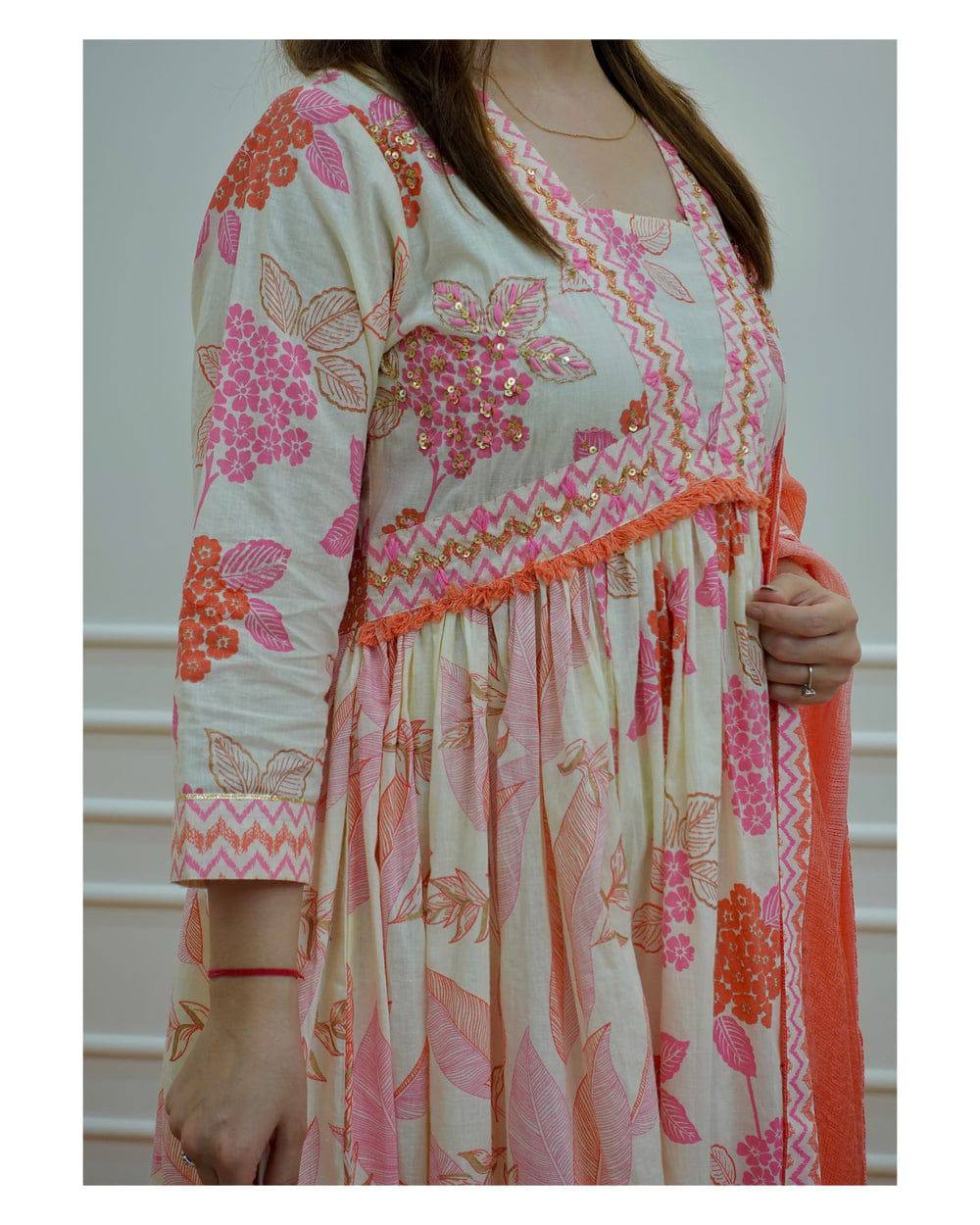 Cotton Anarkali kurti Pant Set With Dupatta