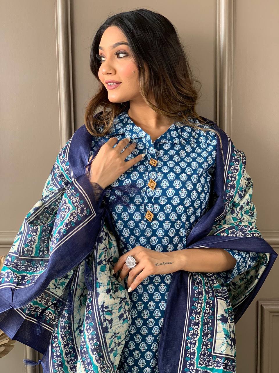 Cotton Embroidery Work Kurta With Dupatta Set