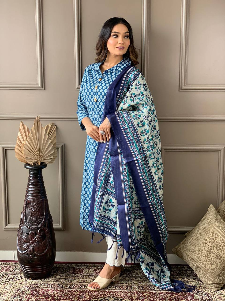 Cotton Embroidery Work Kurta With Dupatta Set