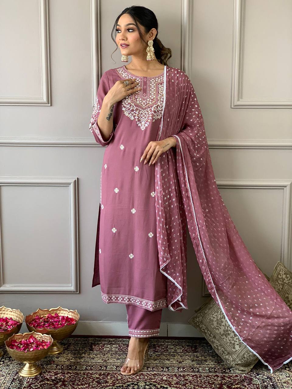 Beautiful kurta with heavy embroidery work with dupatta