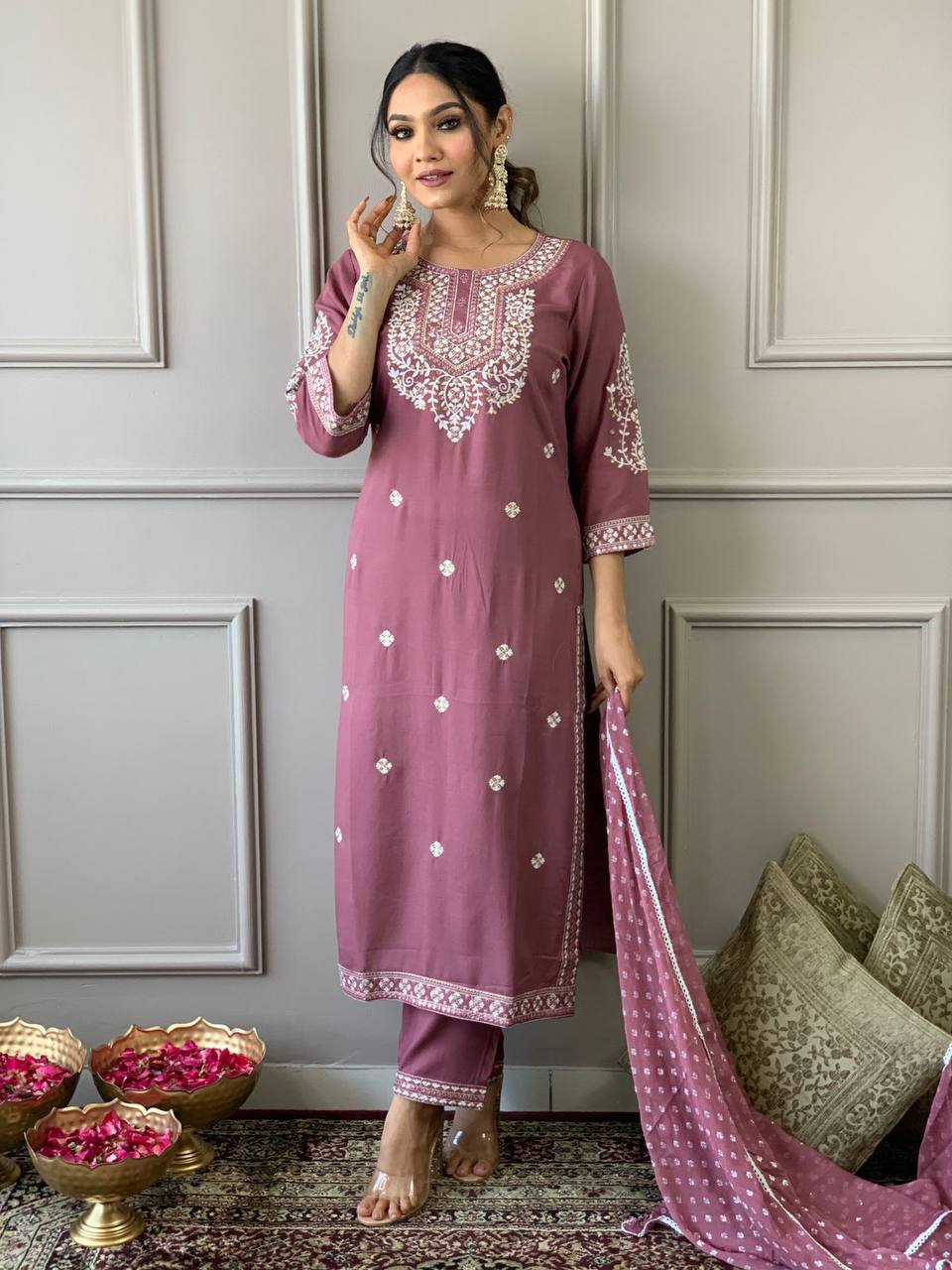 Beautiful kurta with heavy embroidery work with dupatta