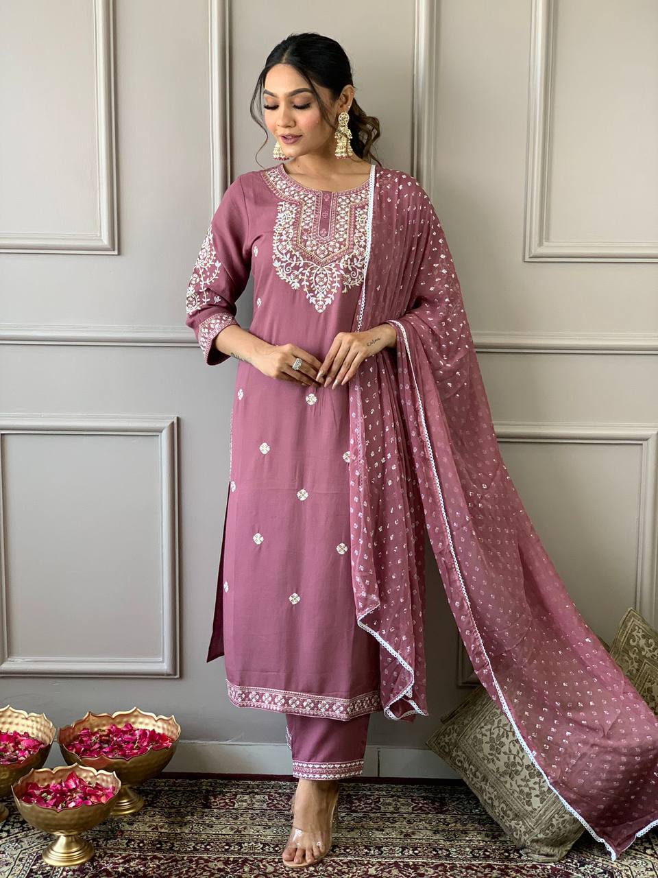 Beautiful kurta with heavy embroidery work with dupatta